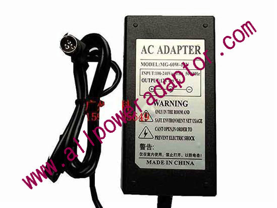 OEM Power AC Adapter - Compatible MG-60W-12V, 12V 5A, 3P, P1=Grd P2=12V, C14, New