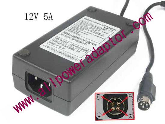 AOK OEM Power AC Adapter - Compatible AP012-5075XL, 12V 5A, 4-Pin, P14=, C14, New