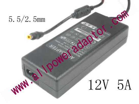 OEM Power AC Adapter - Compatible CD120500A, 12V 5A 5.5/2.5mm, 2-Prong, New