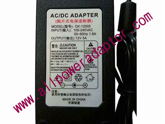 OEM Power AC Adapter - Compatible SS-60W-12V, 12V 5A 5.5/2.5mm, C14, New