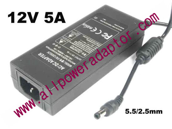 AOK OEM Power AC Adapter - Compatible AP1205UV, 12V 5A 5.5/2.5mm, C14, New