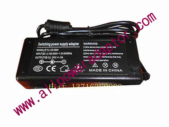 OEM Power AC Adapter - Compatible CZ-3024, 24V 3A 5.5/2.5mm, 2-Prong, New