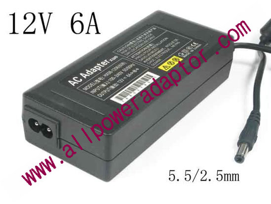 OEM Power AC Adapter - Compatible HX08, 12V 6A, Barrel 5.5/2.5mm, 2-Prong, New
