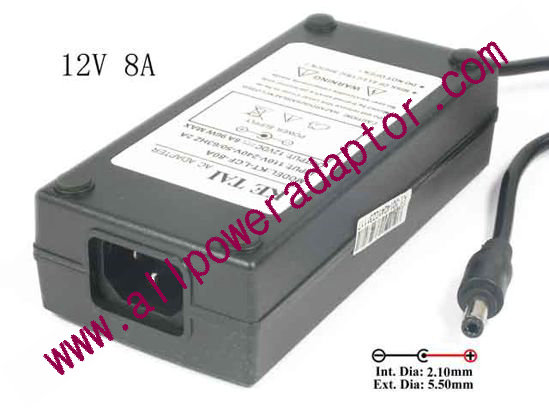 OEM Power AC Adapter - Compatible KT-LCF-80A, 12V 8A 5.5/2.5mm, C14, New - Click Image to Close