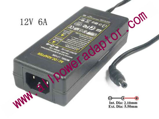OEM Power AC Adapter - Compatible LY1206, 12V 6A 5.5/2.1mm, C14, New