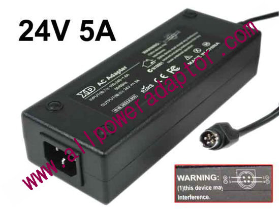 OEM Power AC Adapter - Compatible XD1202405000, 24V 5A, 4-Pin Din, C14, New