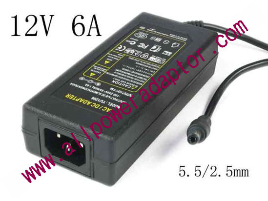 OEM Power AC Adapter - Compatible YU1206, 12V 6A 5.5/2.5mm, C14, New