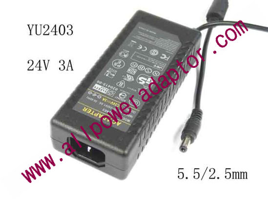 AOK OEM Power AC Adapter - Compatible 24V 3A, 5.5/2.5mm, IEC C14, New