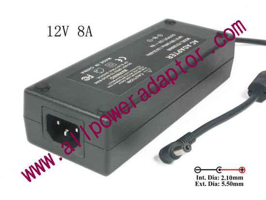 OEM Power AC Adapter - Compatible ZF120A-1208000, 12V 8A 5.5/2.1mm, C14, New