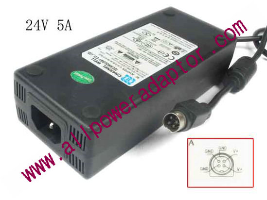 OEM Power AC Adapter - Compatible PAC-120M 120W, 24V 5A, 4-Pin Din, C14, New