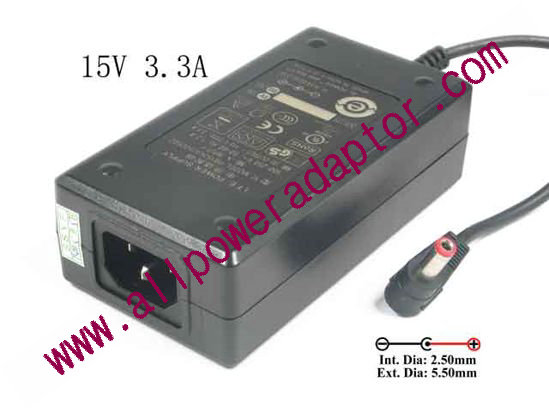 OEM Power AC Adapter - Compatible PW152KA1500F02, 15V 3.3A 5.5/2.5mm, C14, New - Click Image to Close