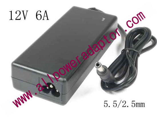 OEM Power AC Adapter - Compatible XH118, 12V 6A 5.5/2.5mm, 3-Prong, New