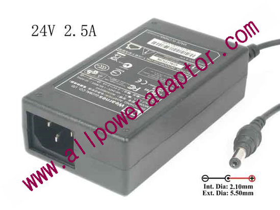 NEW Wearnes WDS060240 AC Adapter - Compatible 24V 2.5A, 5.5/2.1mm, C14, New