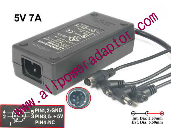 AOK OEM Power AC Adapter - Compatible 5V 7A, Barrel 3x5.5/2.5mm, 5-pin, IEC C14, New