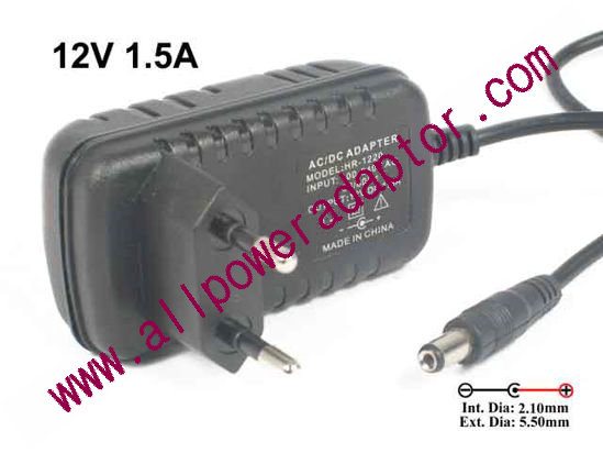 OEM Power AC Adapter - Compatible HR-1220, 12V 1.5A, Barrel 5.5/2.1mm,EU 2-Pin Plug