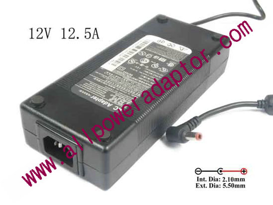 AOK OEM Power AC Adapter - Compatible 03K9072, 12V 12.5A, Barrel 5.5/2.1mm, IEC C14, New - Click Image to Close