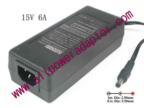 AOK OEM Power AC Adapter - Compatible 15V 6A, 5.5/2.5mm, C14, New
