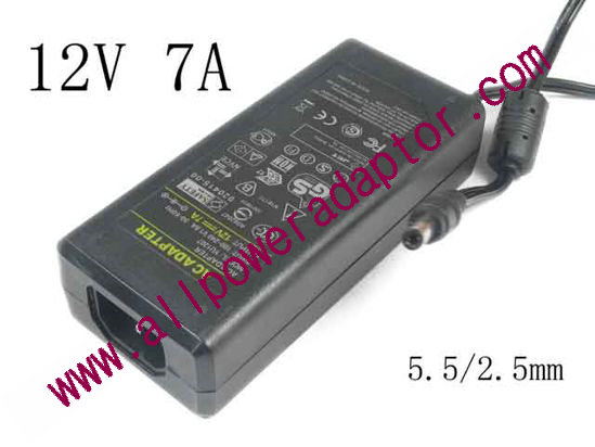 OEM Power AC Adapter - Compatible YU1207, 12V 7A 5.5/2.5mm, C14, New