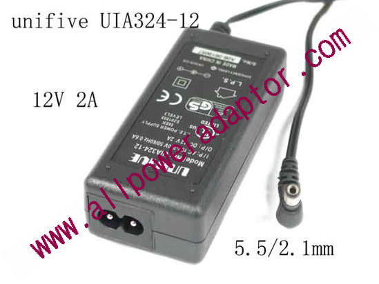 unifive UIA324-12 AC Adapter 5V-12V 12V 2A, Barrel 5.5/2.1mm, 2-Prong, New