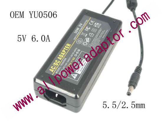 AOK OEM Power AC Adapter - Compatible 5V 6.0A, Barrel 5.5/2.5mm, IEC C14
