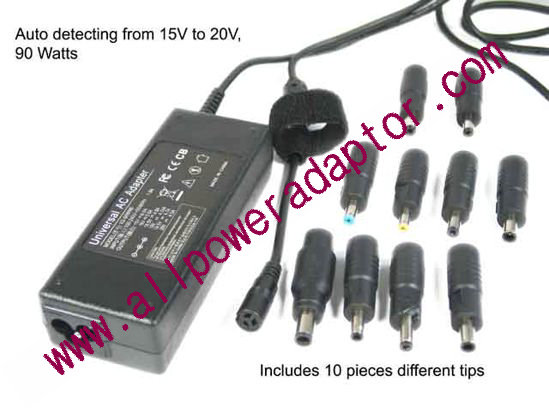 OEM Power AC Adapter - Adjustable 15V-20V 90W Universal, With 9 Tips, 3-Prong - Click Image to Close