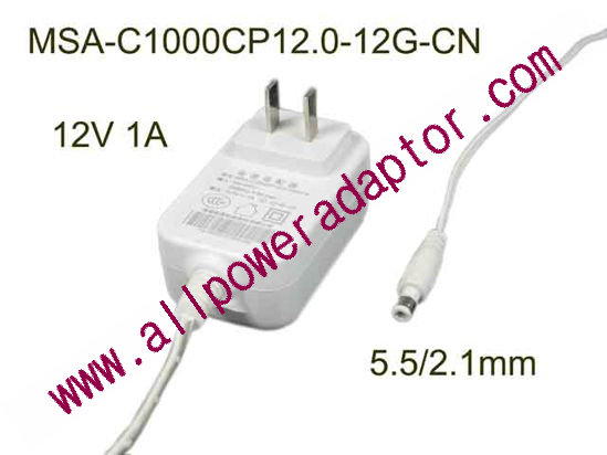 AOK Other Brand AC Adapter 5V-12V 12V 1A, Barrel 5.5/2.1mm, US 2-Pin Plug