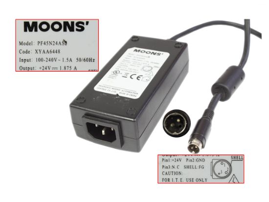 *Brand NEW*20V & Above AC Adapter MOONS PF45N24AS2 POWER Supply