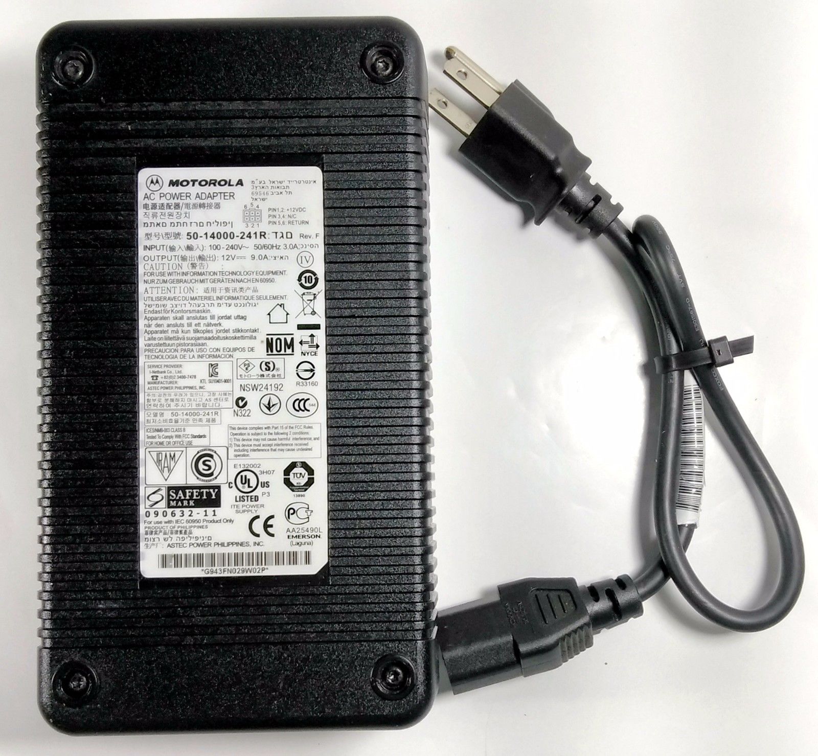 NEW 12V 9A Motorola 50-14000-241R AC Adapter For 4-slot CRD4000 series