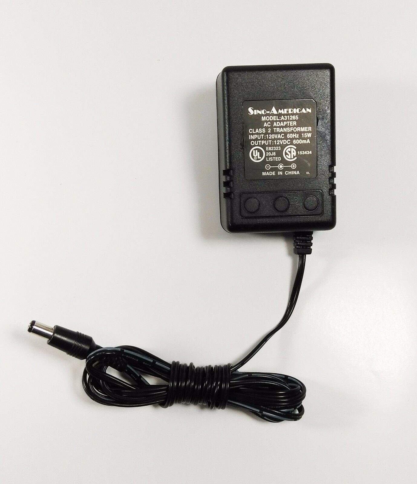 NEW 12V DC 600mA Sino-American A31265 Class 2 Transformer AC Adapter