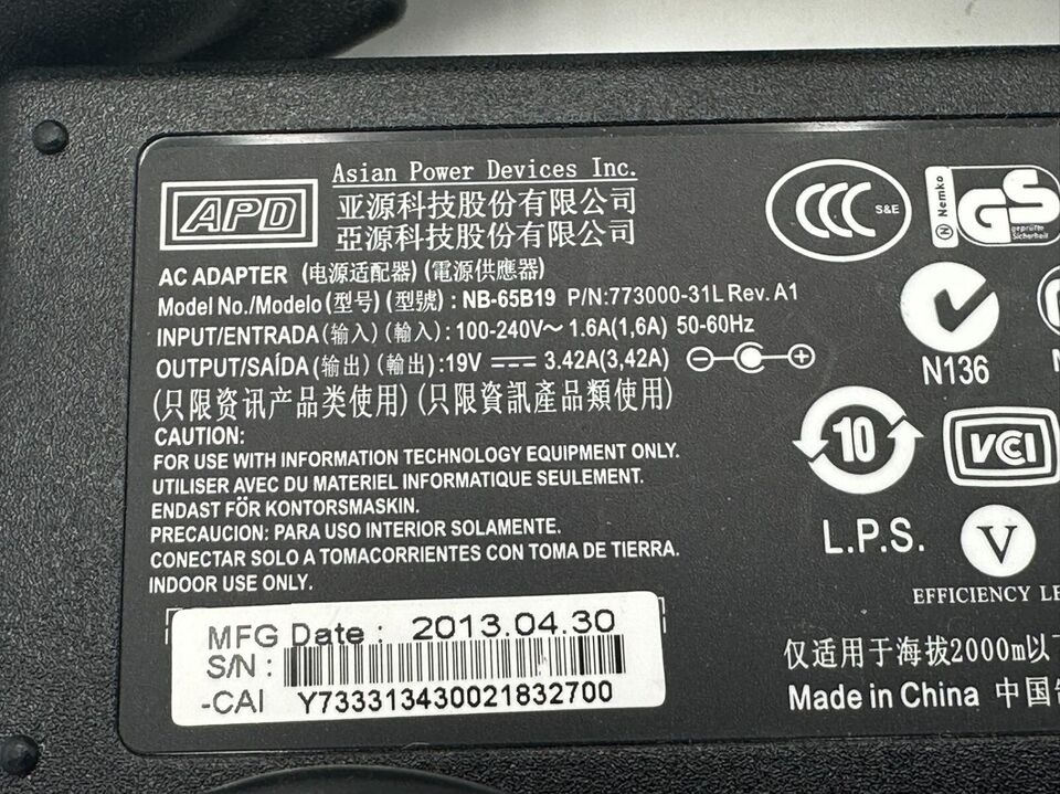 *Brand NEW*NB-65B19 Genuine APD 19 V 3.42 A 65W AC Adapter Dell Wyse 5010 7010 Thin Client Power Supply