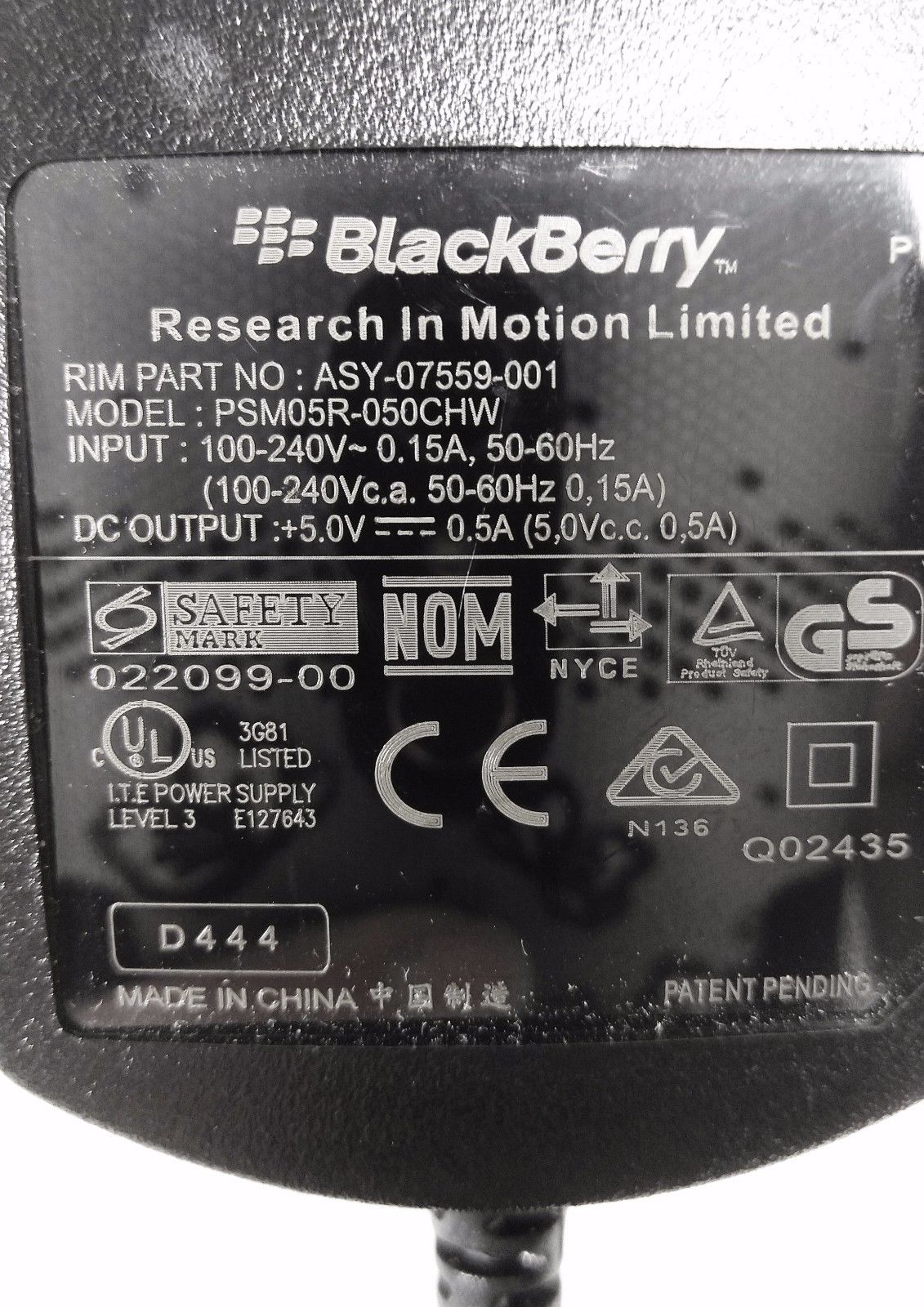 NEW 5V 0.5A BlackBerry PSM05R-050CHW ASY-07559-001 AC Adapter