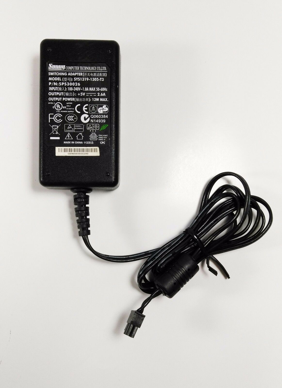NEW 5V 2.6A Sunny SYS1319-1305-T3 5PS30026 4PIN Switching AC Adapter