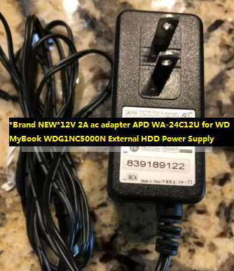 *Brand NEW*12V 2A ac adapter APD WA-24C12U for WD MyBook WDG1NC5000N External HDD Power Supply