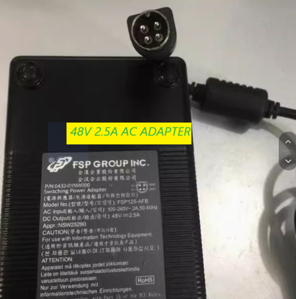 *Brand NEW*FSP FSP120-AFB 0432-00VE000 48V 2.5A AC ADAPTER 4pin Power Supply