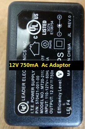 *Brand NEW* Ac Adaptor 12V 750mA LEI MT20-21120-A07F Power Supply