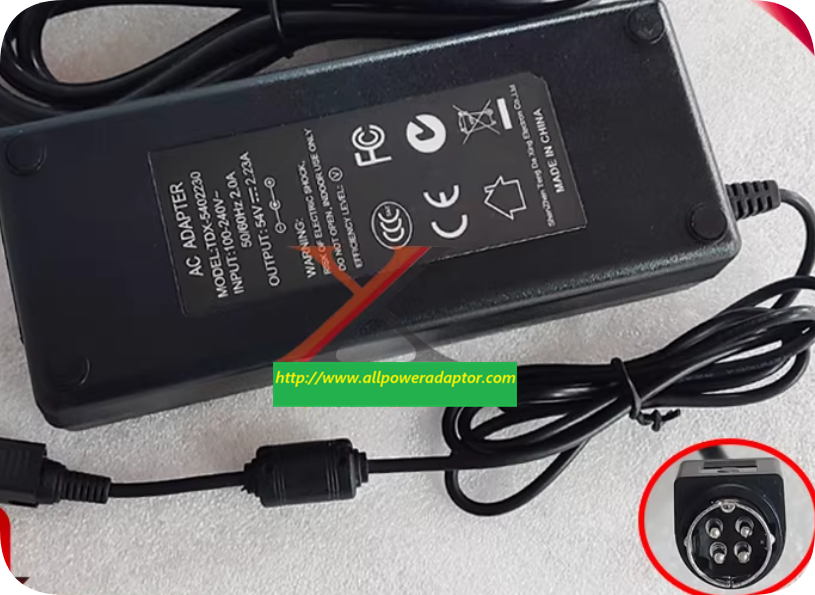 *Brand NEW*54V 2.23A Power Adapter TDX-5402230 4-pin 4-core 120W Charging Cable Transformer