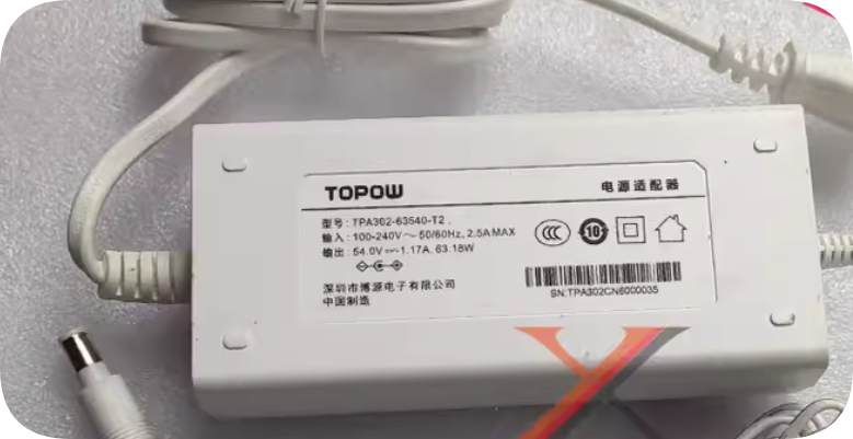 *Brand NEW*TOPOW 54V 1.17A Power Adapter TPA302-63540-T2 Large Plug 6.3*3.0 Transformer