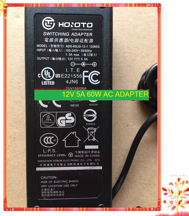 *Brand NEW* HONOR ADS-65LSI-12-1 12060G 12V 5A 60W AC ADAPTER Power Supply - Click Image to Close