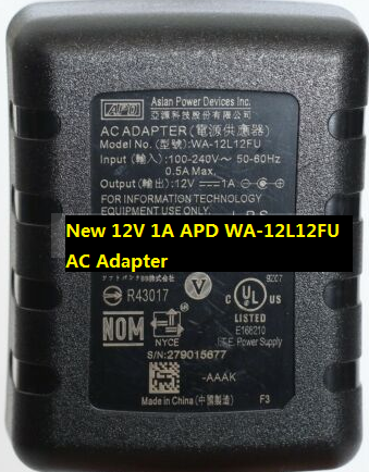 *Brand NEW* APD 12V 1A AC Adapter WA-12L12FU