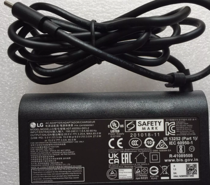 *Brand NEW* Original LG 15 V, 20 V, 5 V, 9 V 3.25 A/3.0 A/3.0 A/3.0 A 65W Type-C Adapter for LG gram 15Z90Q-P.