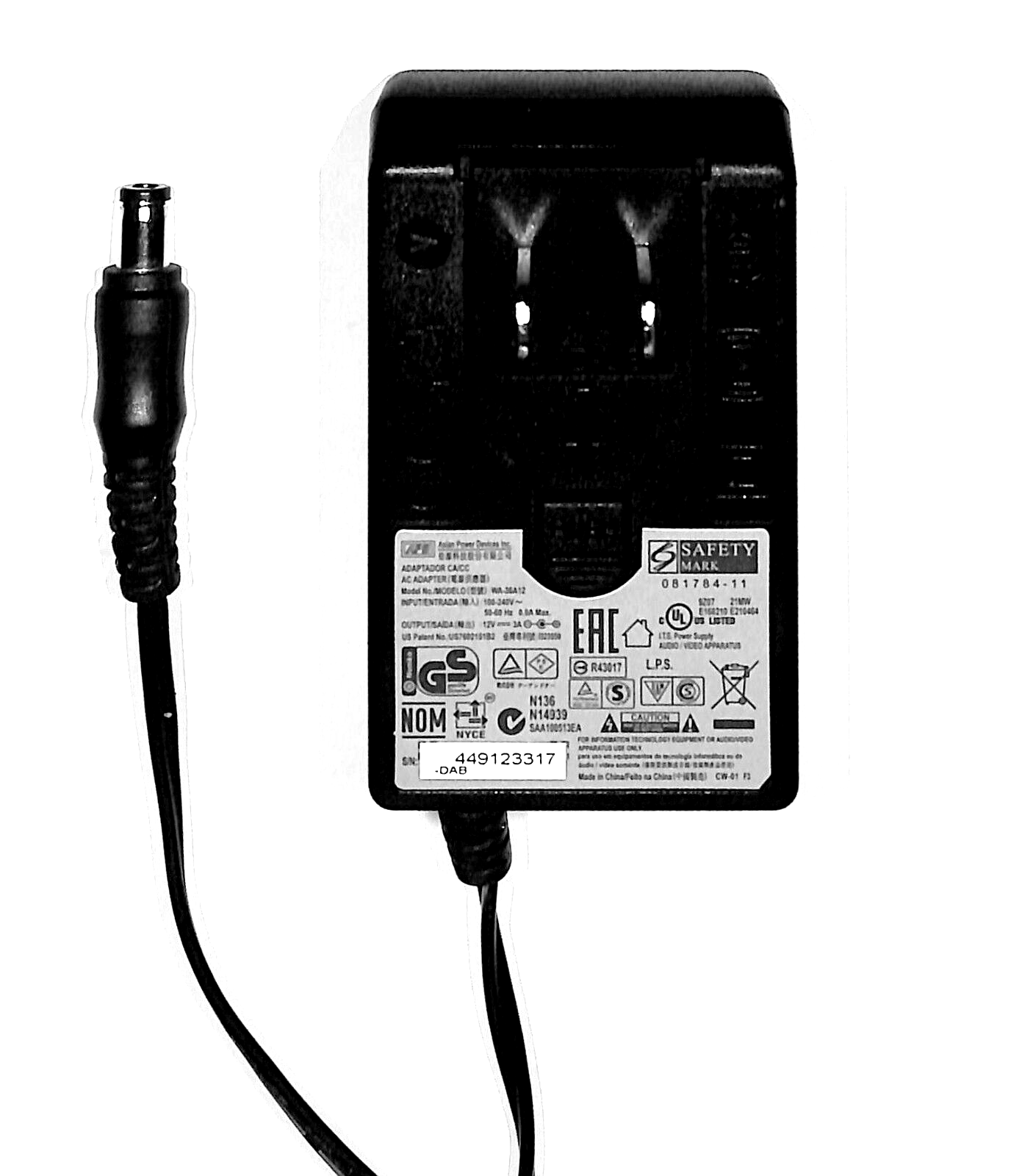 *Brand NEW* Genuine APD 12V 3A 36W AC Adapter WA-36A12 Asian Power Devices POWER Supply