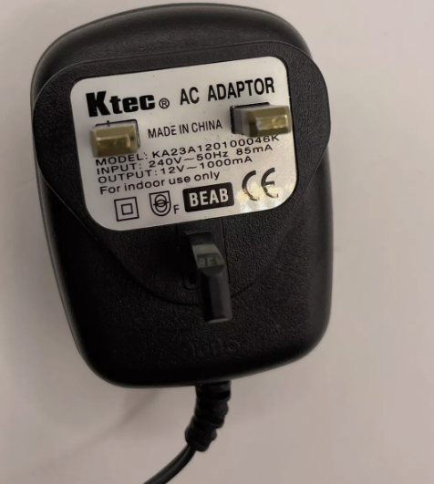 *Brand NEW*Ktec KA23A120100046K Mains 12V 1000mA AC DC Adapter Cable Tested Working POWER SUPPLY