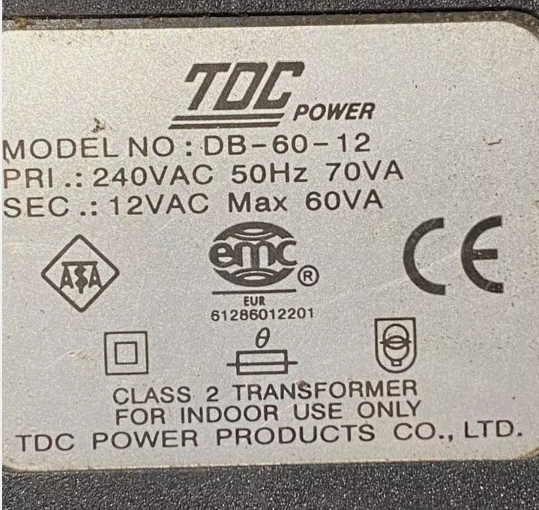 *Brand NEW*TDC Power DB-60-12 12VAC Max 60VA AC Adapter Black Portable 12-Volts 3-Pin Power Supply