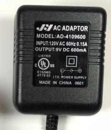 New 9V 600mA JY AD-4109600 AC Adapter