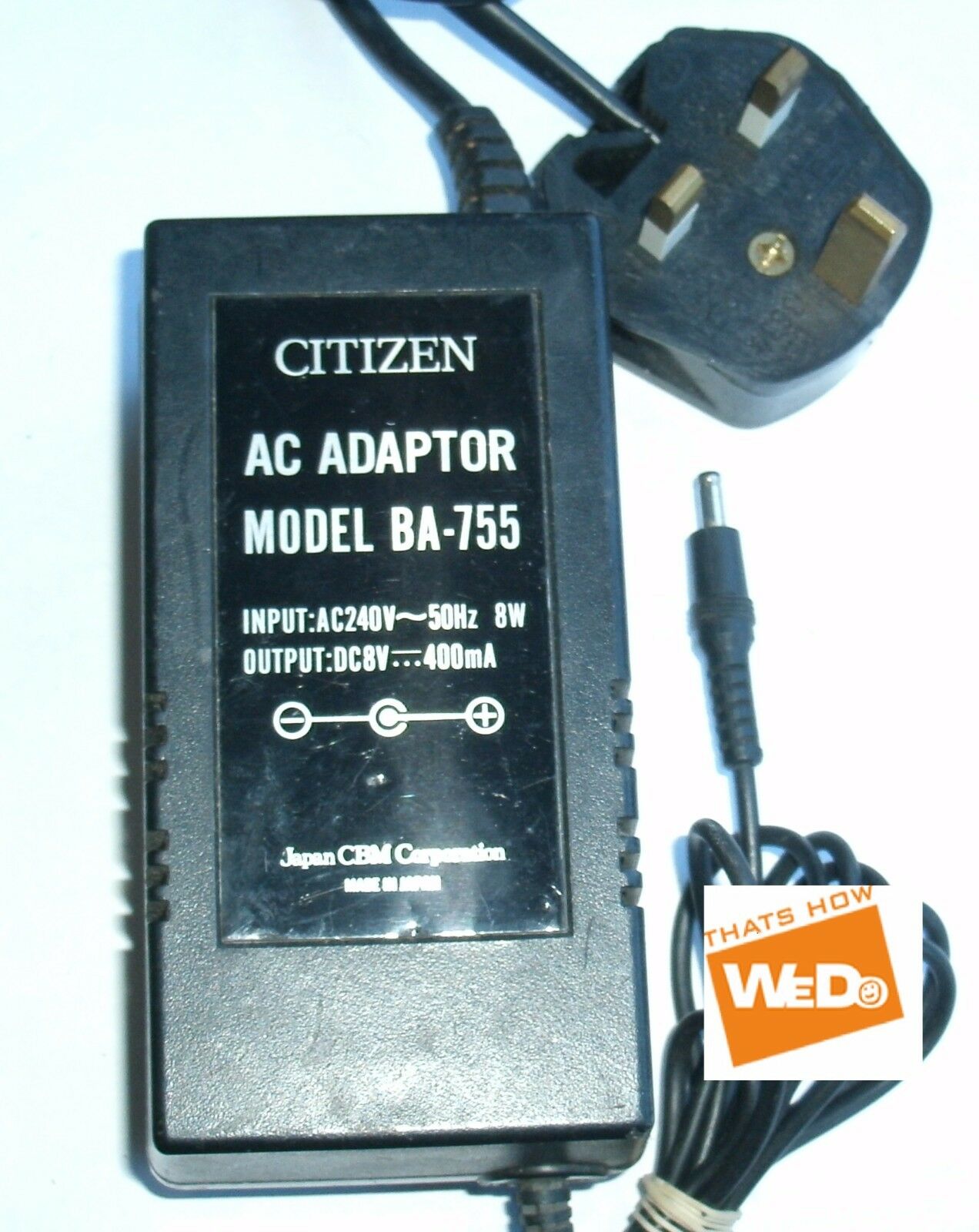 NEW DC8V 400mA Citizen Ac-Adapter BA-755 UK Stecker