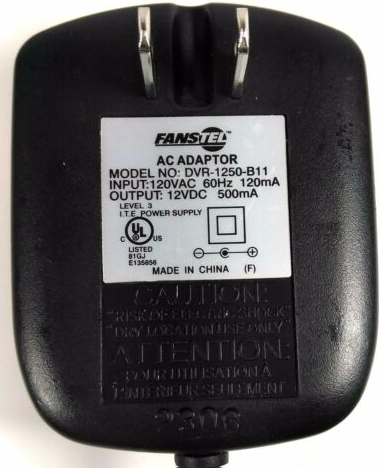 NEW 12V 500mA FANSTEL DVR-1250-B11 Charger Plug AC Power Supply Adapter