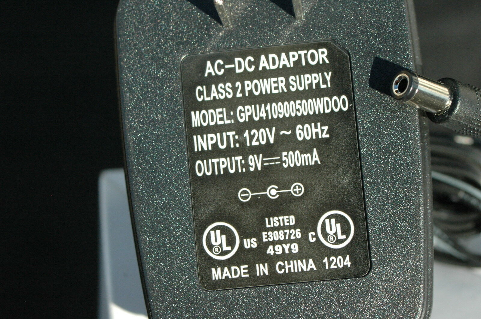 New 9V 500mA GPU410900500WD00 Class 2 Transformer Power Supply Ac Adapter