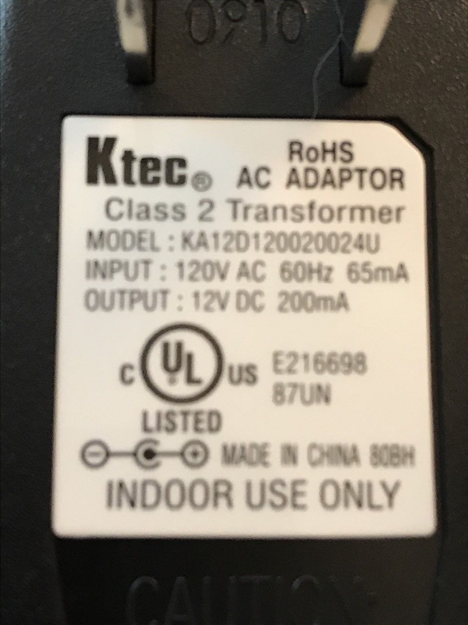 New 12V 200mA Ktec KA12D120020024U Class 2 Transformer Power Supply Ac Adapter - Click Image to Close