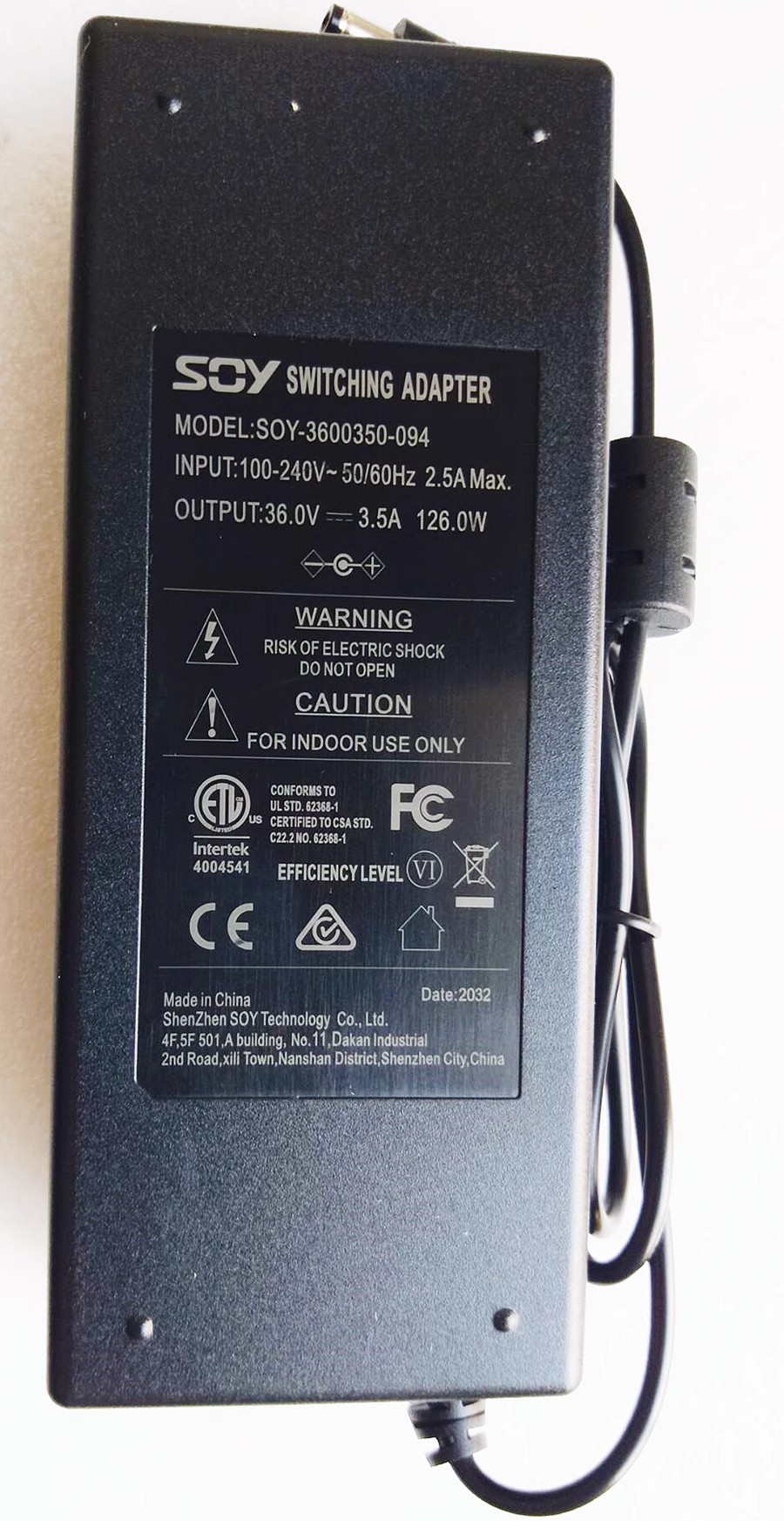*Brand NEW*Borti BT-WRD-3000 SOY SOY-3600350-094 36V 3.5A AC ADAPTER Power Supply