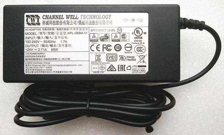 *Brand NEW*CWT 24V 2.71A 65W AC ADAPTER KPL065M-VI Power Supply - Click Image to Close
